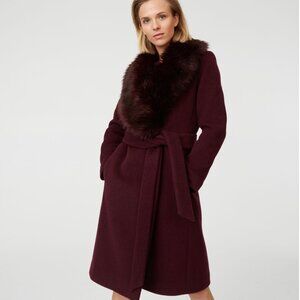 Club Monaco Wool Coat Removable Faux Fur Collar - Deep Burgundy, Size XS